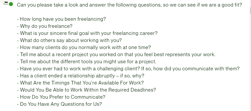 questionaire for Upwork freelancers